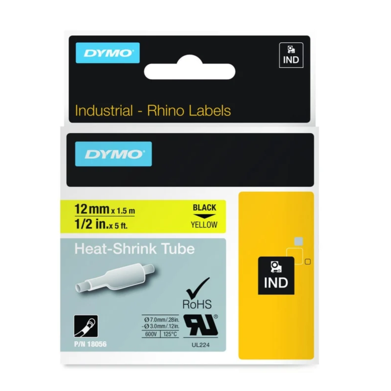 Dymo Rhino Heat-Shrink Tube 12MMX1.5M 1/2IN.X5FT Yellow P/N18056